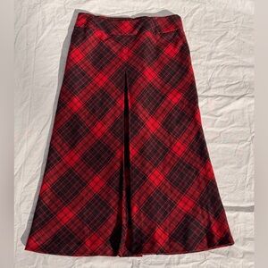 Talbots Pleated Wool Maxi Skirt Women 14 Red Black Plaid Academia Preppy Holiday